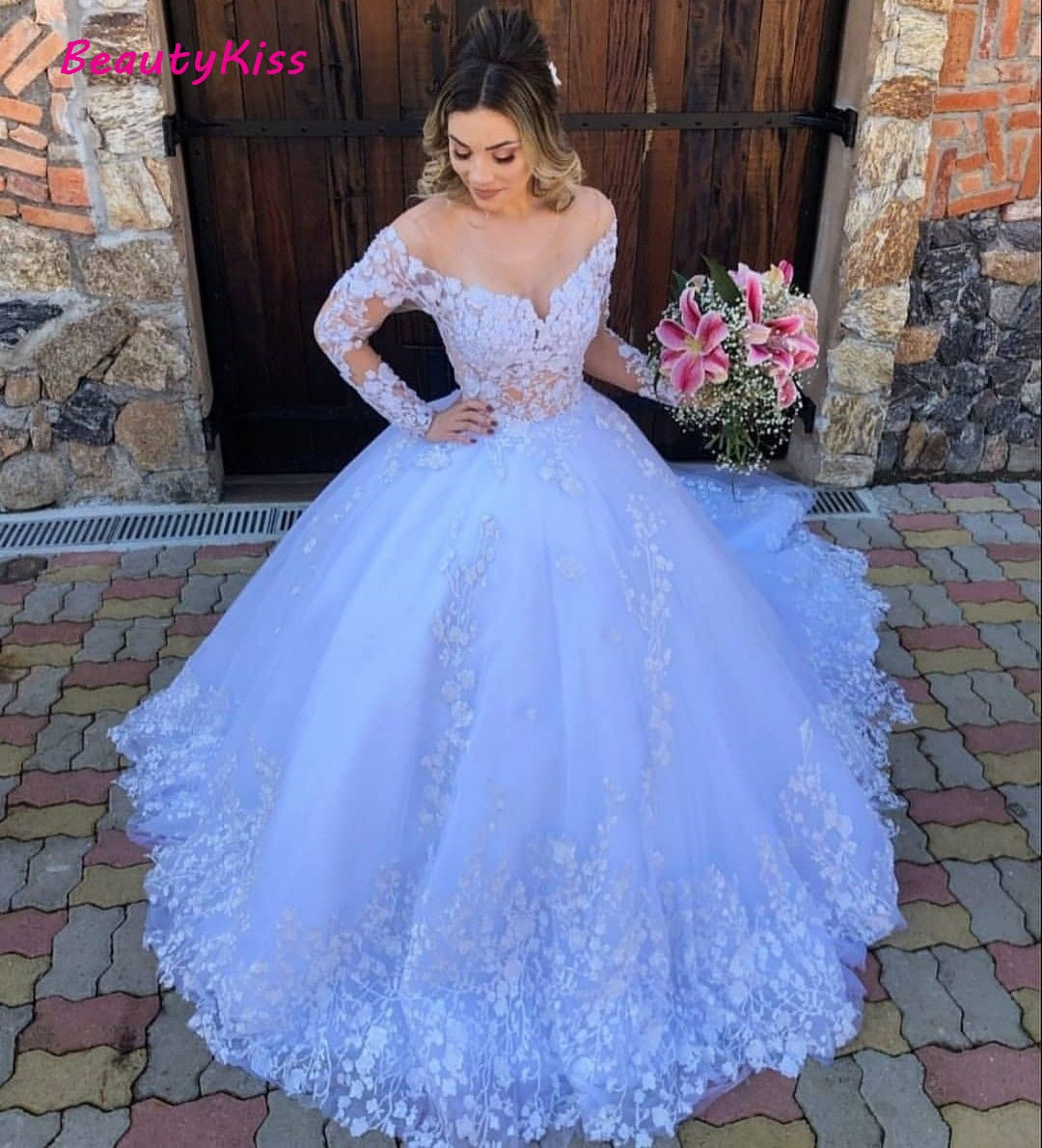 Princess Ball Gown Lace Appliques Long Sleeves Wedding Gowns Plus Size Robe Wedding Dress The Clothing Company Sydney