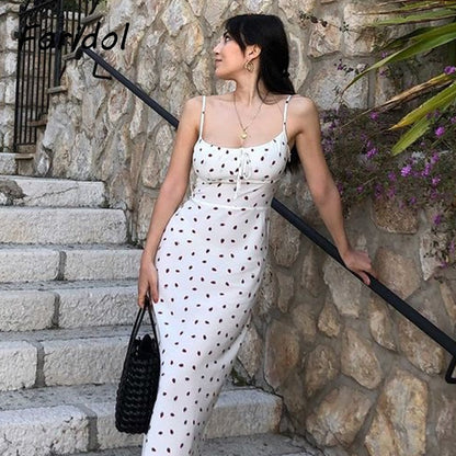 Strawberry Print White Chiffon Spaghetti Strap Vintage Boho Summer Beach Maxi Dress Sleeveless Sundress The Clothing Company Sydney