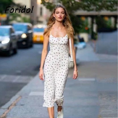 Strawberry Print White Chiffon Spaghetti Strap Vintage Boho Summer Beach Maxi Dress Sleeveless Sundress The Clothing Company Sydney