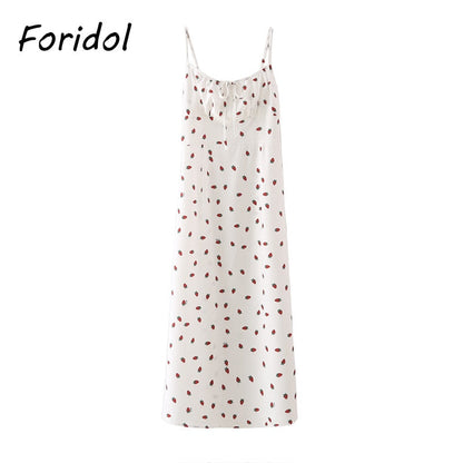 Strawberry Print White Chiffon Spaghetti Strap Vintage Boho Summer Beach Maxi Dress Sleeveless Sundress The Clothing Company Sydney