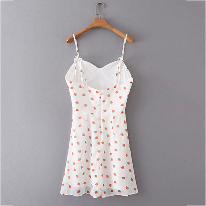 Strawberry Print White Chiffon Spaghetti Strap Vintage Boho Summer Beach Maxi Dress Sleeveless Sundress The Clothing Company Sydney