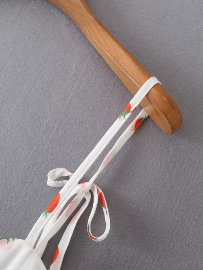 Strawberry Print White Chiffon Spaghetti Strap Vintage Boho Summer Beach Maxi Dress Sleeveless Sundress The Clothing Company Sydney