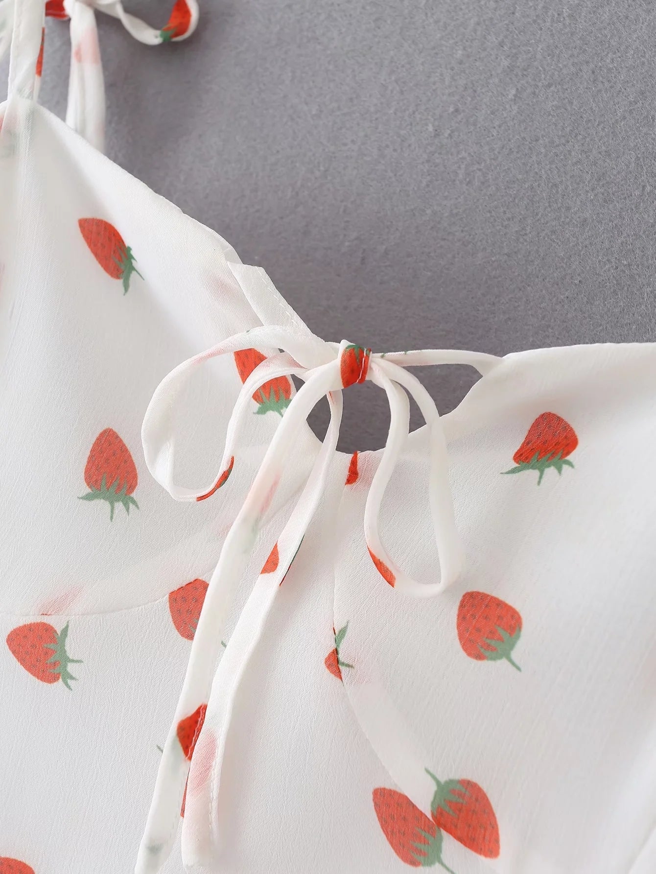 Strawberry Print White Chiffon Spaghetti Strap Vintage Boho Summer Beach Maxi Dress Sleeveless Sundress The Clothing Company Sydney