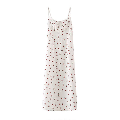Strawberry Print White Chiffon Spaghetti Strap Vintage Boho Summer Beach Maxi Dress Sleeveless Sundress The Clothing Company Sydney
