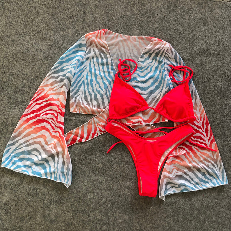 3 Three Piece Bikini Set Bell Sleeve Bikini Cover Up Swimwear Swimsuit Print Bathing Suit Beachwear Swimming Suit The Clothing Company Sydney