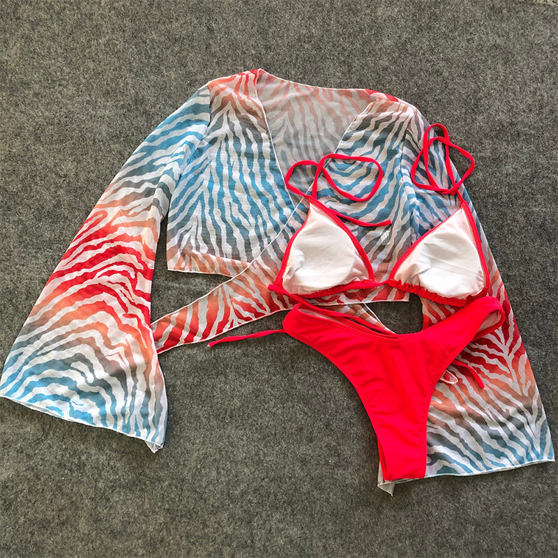 3 Three Piece Bikini Set Bell Sleeve Bikini Cover Up Swimwear Swimsuit Print Bathing Suit Beachwear Swimming Suit The Clothing Company Sydney