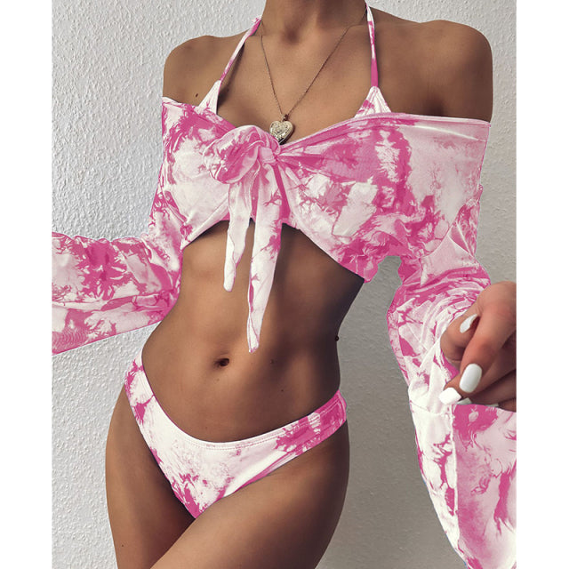 3 Three Piece Bikini Set Bell Sleeve Bikini Cover Up Swimwear Swimsuit Print Bathing Suit Beachwear Swimming Suit The Clothing Company Sydney