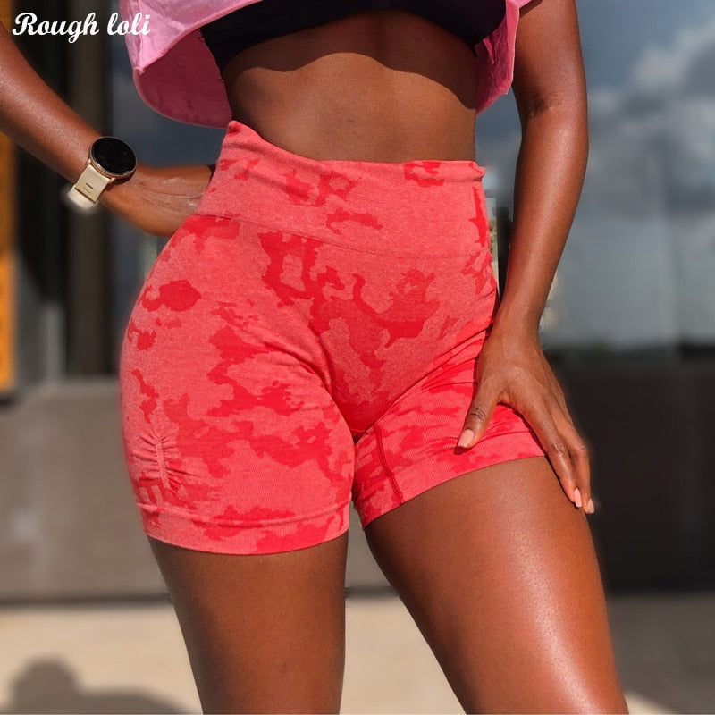 Camo Seamless Shorts High Waist Booty Gym Shorts Workout Short Fitness Ribbed Waist Running Shorts The Clothing Company Sydney