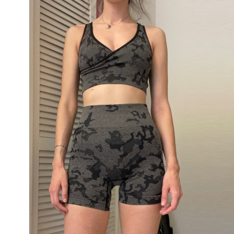 Camo Seamless Shorts High Waist Booty Gym Shorts Workout Short Fitness Ribbed Waist Running Shorts The Clothing Company Sydney