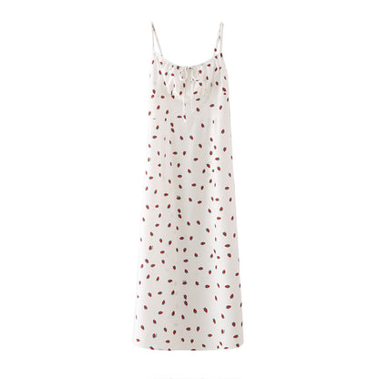 Strawberry Print White Chiffon Spaghetti Strap Vintage Boho Summer Beach Maxi Dress Sleeveless Sundress The Clothing Company Sydney
