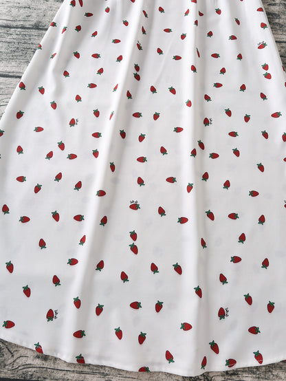Strawberry Print White Chiffon Spaghetti Strap Vintage Boho Summer Beach Maxi Dress Sleeveless Sundress The Clothing Company Sydney