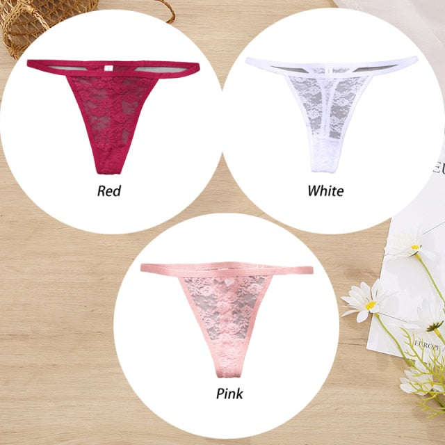 3 Pack Lace Panties Floral Underwear Thongs G-String Low-Waist Underpants Perspective Lingerie Set The Clothing Company Sydney