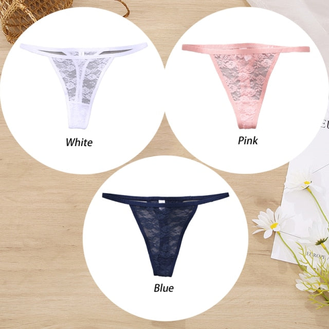 3 Pack Lace Panties Floral Underwear Thongs G-String Low-Waist Underpants Perspective Lingerie Set The Clothing Company Sydney