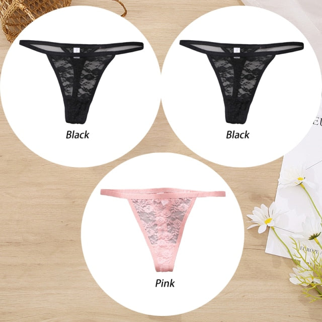 3 Pack Lace Panties Floral Underwear Thongs G-String Low-Waist Underpants Perspective Lingerie Set The Clothing Company Sydney