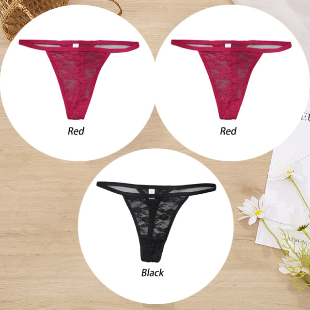 3 Pack Lace Panties Floral Underwear Thongs G-String Low-Waist Underpants Perspective Lingerie Set The Clothing Company Sydney