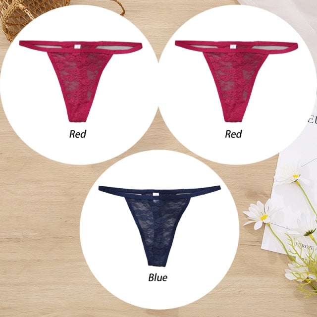 3 Pack Lace Panties Floral Underwear Thongs G-String Low-Waist Underpants Perspective Lingerie Set The Clothing Company Sydney