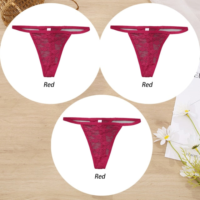 3 Pack Lace Panties Floral Underwear Thongs G-String Low-Waist Underpants Perspective Lingerie Set The Clothing Company Sydney