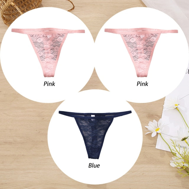 3 Pack Lace Panties Floral Underwear Thongs G-String Low-Waist Underpants Perspective Lingerie Set The Clothing Company Sydney