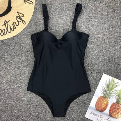 Black White One Piece Swimsuit Bodysuit Swimwear Push Up Monokini Solid Bathing Suit Beachwear Swimming Suit The Clothing Company Sydney