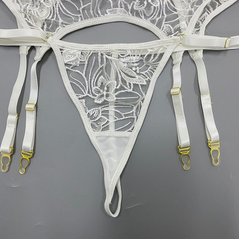 Transparent Lingerie Underwear Brief Set with Garters White Wedding Brassiere Embroidery Bra and Panty Set The Clothing Company Sydney