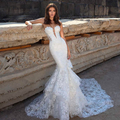 Strapless Neck Bow-knot Applique Mermaid Gown Backless Court Train Robe Wedding Dress The Clothing Company Sydney