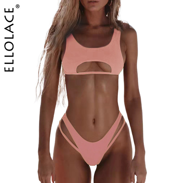 Hollow Out Swimsuit High Cut Swimwear Solid Fashion Bathing Suit Beach Wear Bikini Set The Clothing Company Sydney