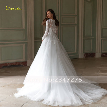 O-Neck Long Sleeve Robe Beaded Lace Appliques A-Line Wedding Dress The Clothing Company Sydney
