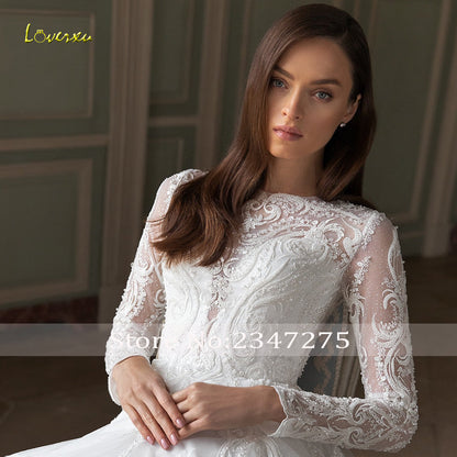 O-Neck Long Sleeve Robe Beaded Lace Appliques A-Line Wedding Dress The Clothing Company Sydney