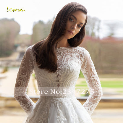 O-Neck Long Sleeve Robe Beaded Lace Appliques A-Line Wedding Dress The Clothing Company Sydney