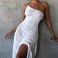 Summer Hollow Out White Midi Ruched Sleeveless Backless Club Khaki Y2K Beach Party Dress The Clothing Company Sydney