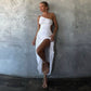 Summer Hollow Out White Midi Ruched Sleeveless Backless Club Khaki Y2K Beach Party Dress The Clothing Company Sydney