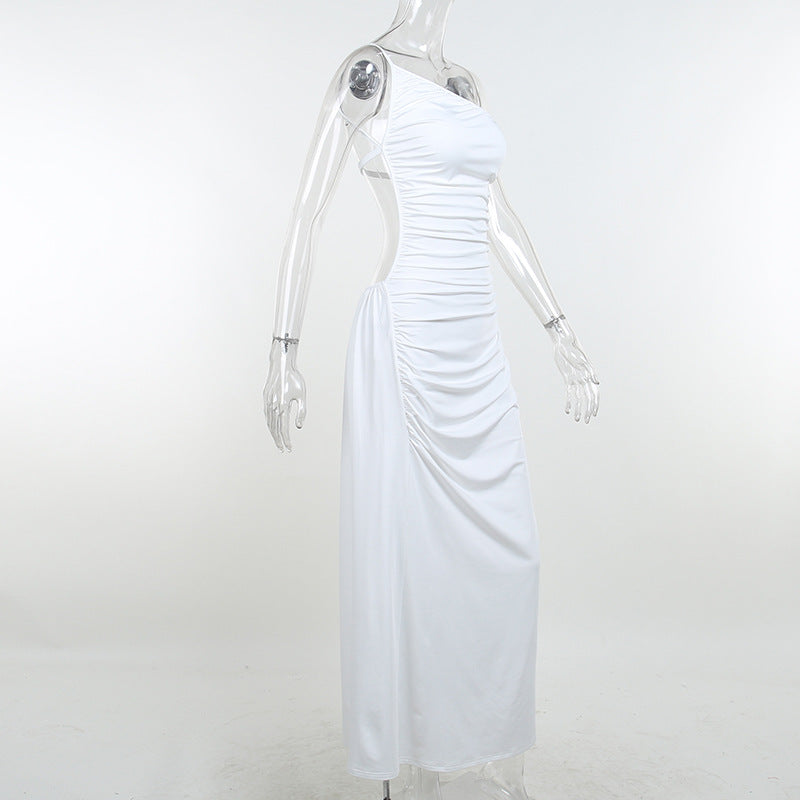 Summer Hollow Out White Midi Ruched Sleeveless Backless Club Khaki Y2K Beach Party Dress The Clothing Company Sydney