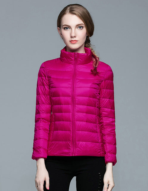 Ladies Stand Collar Duck Down Ultra Light Slim Long Sleeve Parka Puffer Jacket The Clothing Company Sydney