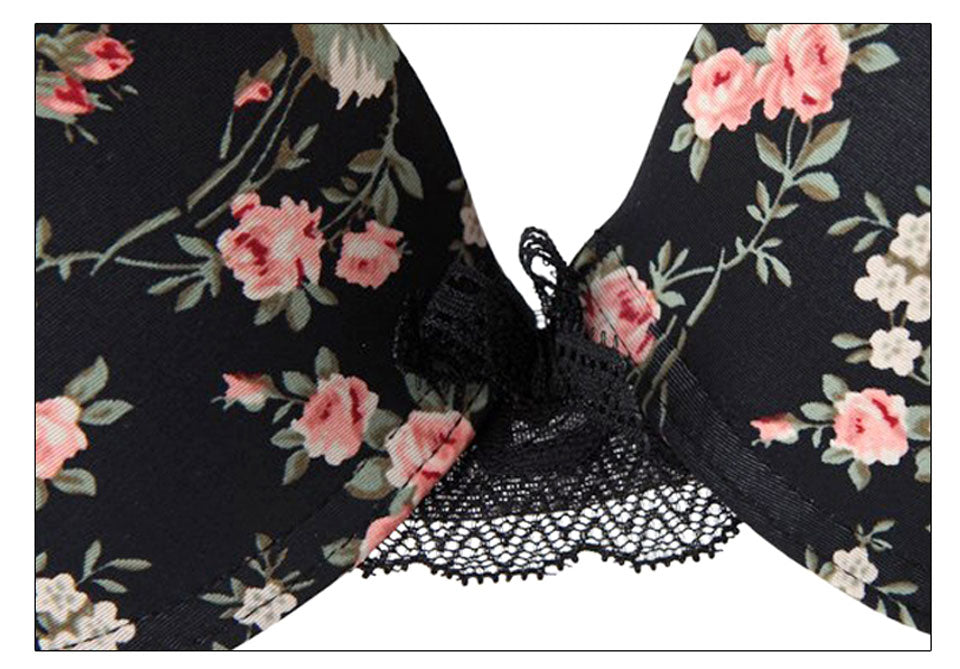 2 Piece Silk Lace Floral Push up Bow Bra and Hollow out Panties The Clothing Company Sydney