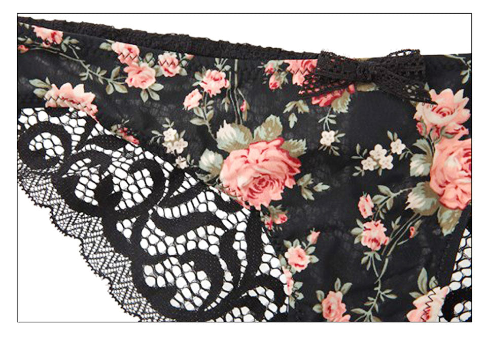 2 Piece Silk Lace Floral Push up Bow Bra and Hollow out Panties The Clothing Company Sydney