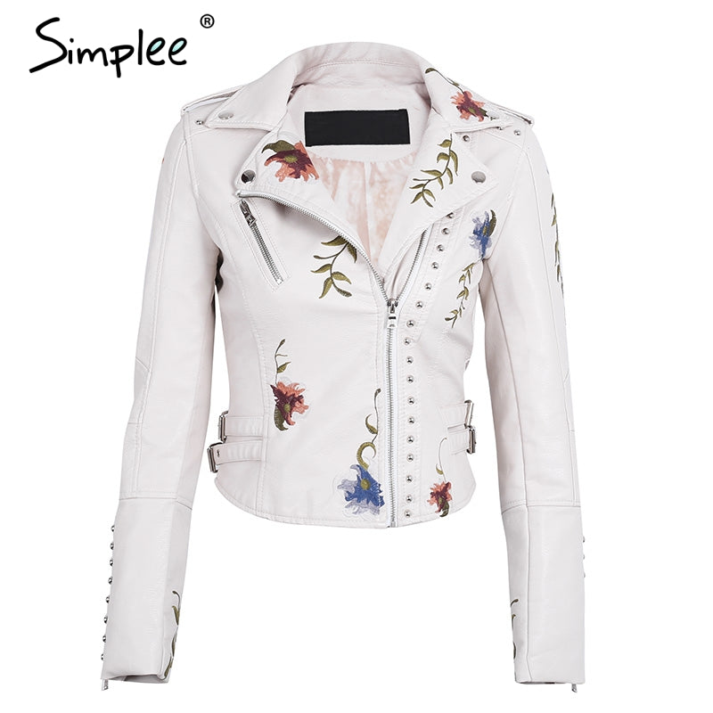 Embroidered Floral Faux Leather Jacket Outerwear The Clothing Company Sydney