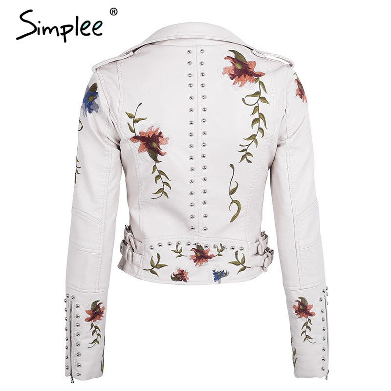 Embroidered Floral Faux Leather Jacket Outerwear The Clothing Company Sydney