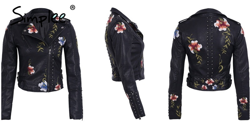 Embroidered Floral Faux Leather Jacket Outerwear The Clothing Company Sydney