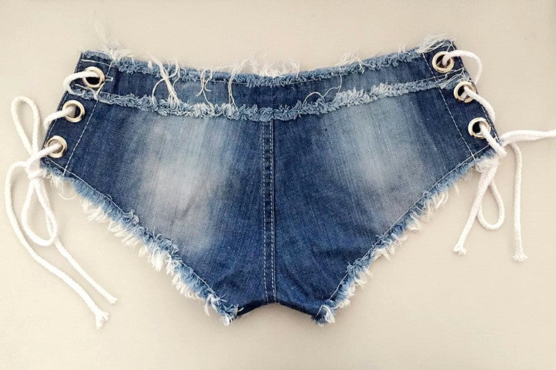 Cotton Lace-up Skinny Super Short Denim Shorts The Clothing Company Sydney