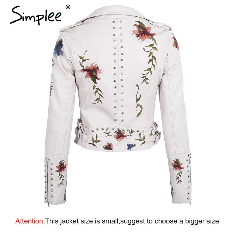 Embroidered Floral Faux Leather Jacket Outerwear The Clothing Company Sydney