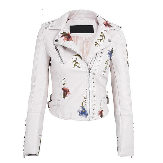 Embroidered Floral Faux Leather Jacket Outerwear The Clothing Company Sydney