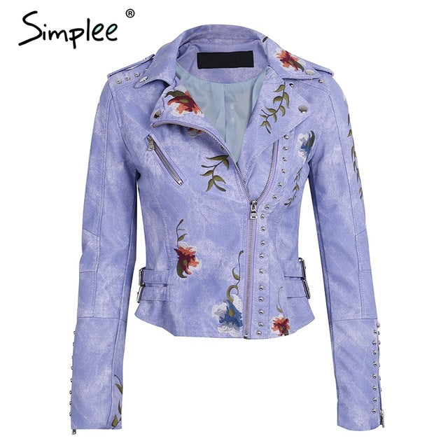 Embroidered Floral Faux Leather Jacket Outerwear The Clothing Company Sydney