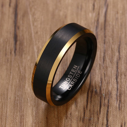 Tungsten Carbide Wedding Bands 6mm Gold Line Ring Black Matte Finished Male Engagement Jewellery The Clothing Company Sydney