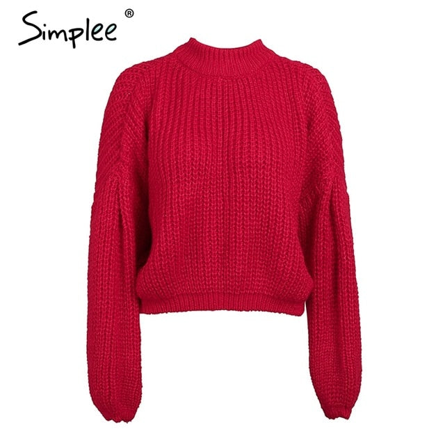 Lantern sleeve knitted pullover loose round neck red autumn casual sweater jumper The Clothing Company Sydney