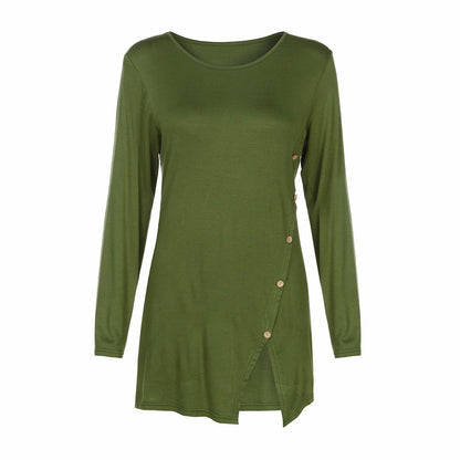 Split Hemline Asymmetric Casual T-Shirt Blouse Tunic Top With Buttons The Clothing Company Sydney