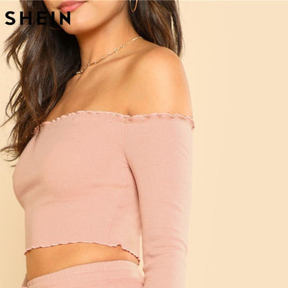 2 Piece Set Top and Pants Set Pink Off the Shoulder Crop Bardot Top and Drawstring Pants Set The Clothing Company Sydney