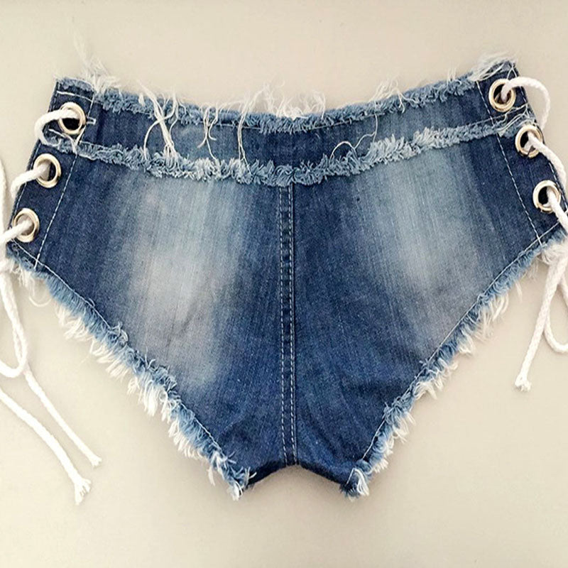 Cotton Lace-up Skinny Super Short Denim Shorts The Clothing Company Sydney