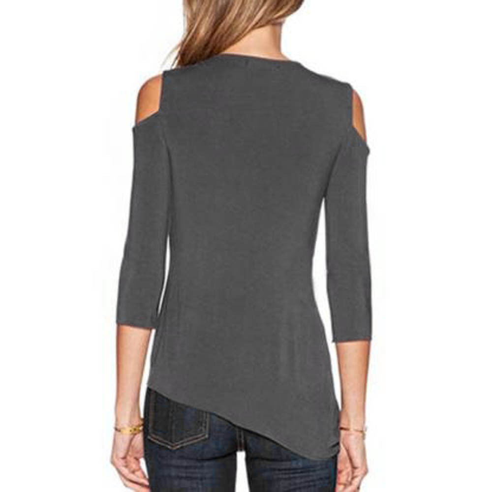 Cut Out Shoulder 3/4 Sleeve Asymmetric Casual Loose Fit Top The Clothing Company Sydney