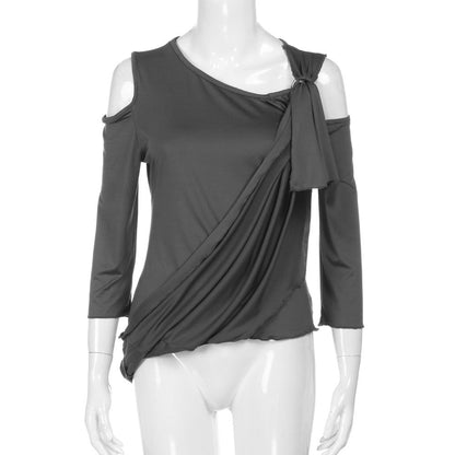 Cut Out Shoulder 3/4 Sleeve Asymmetric Casual Loose Fit Top The Clothing Company Sydney