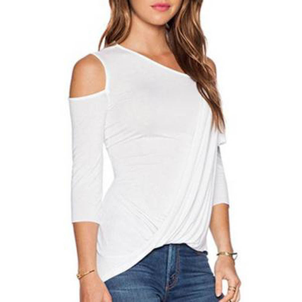 Cut Out Shoulder 3/4 Sleeve Asymmetric Casual Loose Fit Top The Clothing Company Sydney